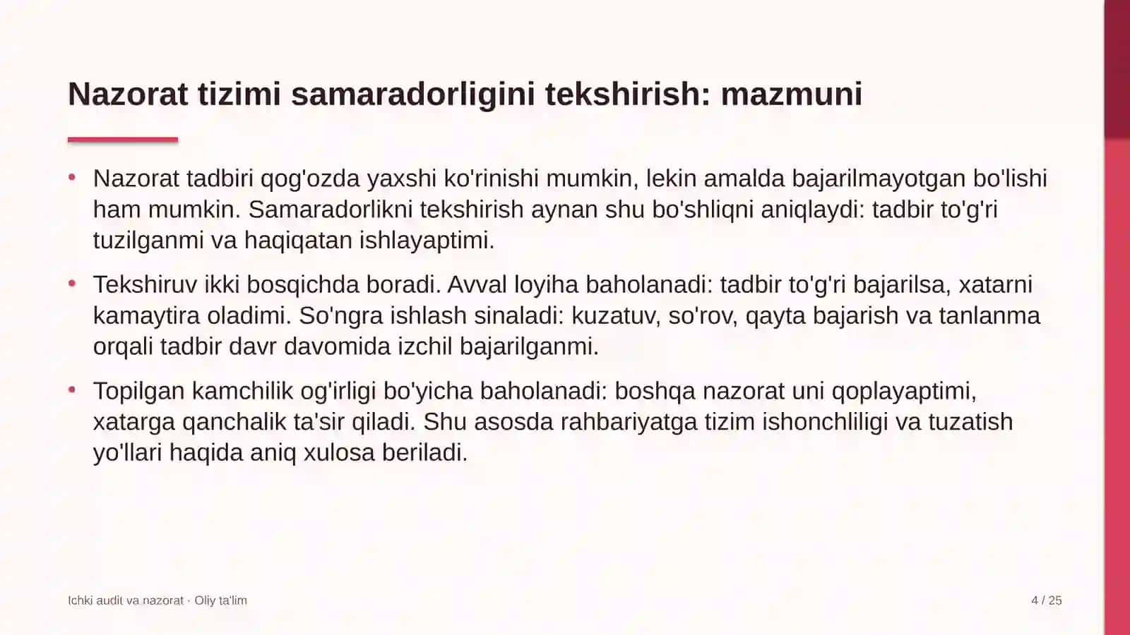 Ichki Audit va Nazorat · Oliy Ta'lilm 4