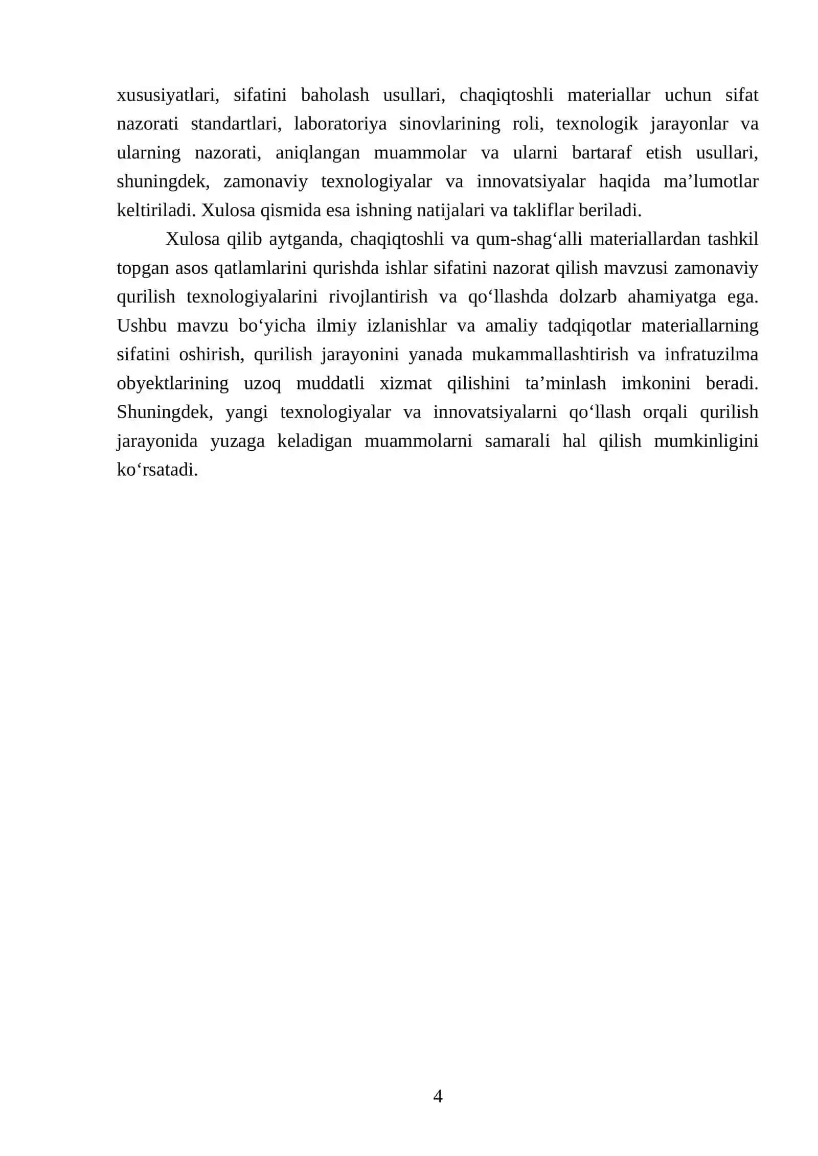 Umbarov Mirkomil's Referat: Chaqiqtoshli va Qum-shag‘alli Materiallar Qatlamlarini Qurish 4