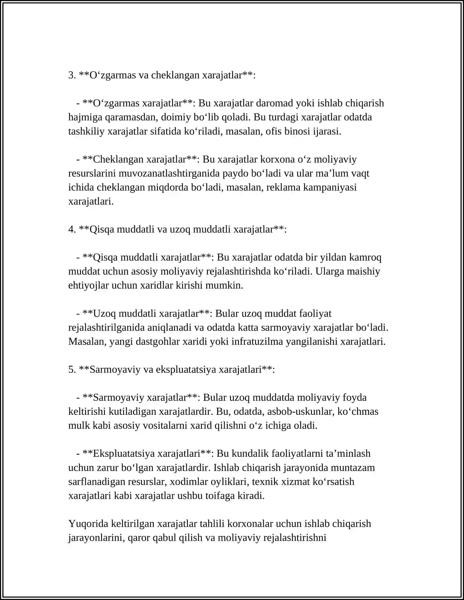XARAJATLAR VA MAHSULOT TANNARXINI REJALASHTIRISHNING XUSUSIYATLARI 4