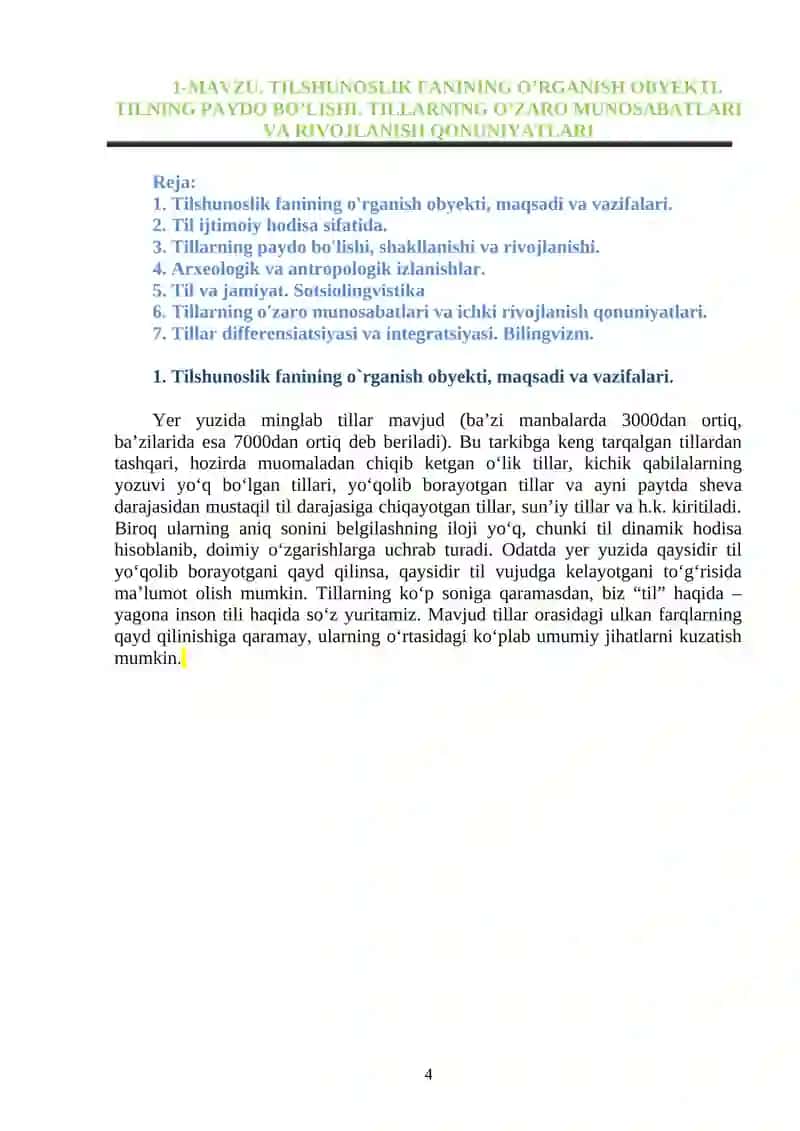 Ma'ruza matni. Tilshunoslik. 4