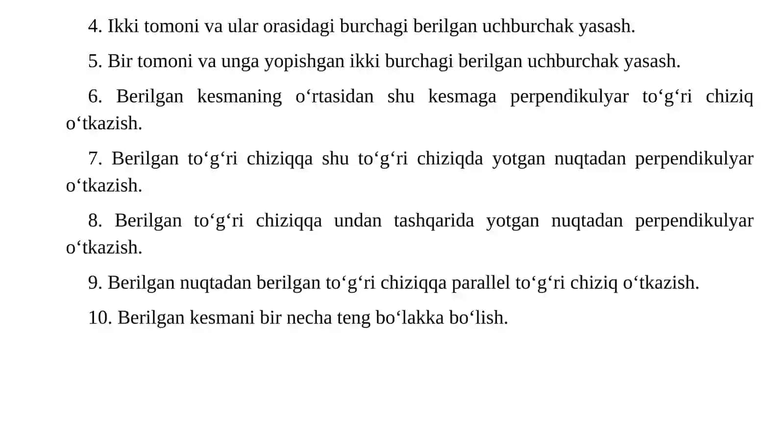 Yasashga doir elementar masalalar 4