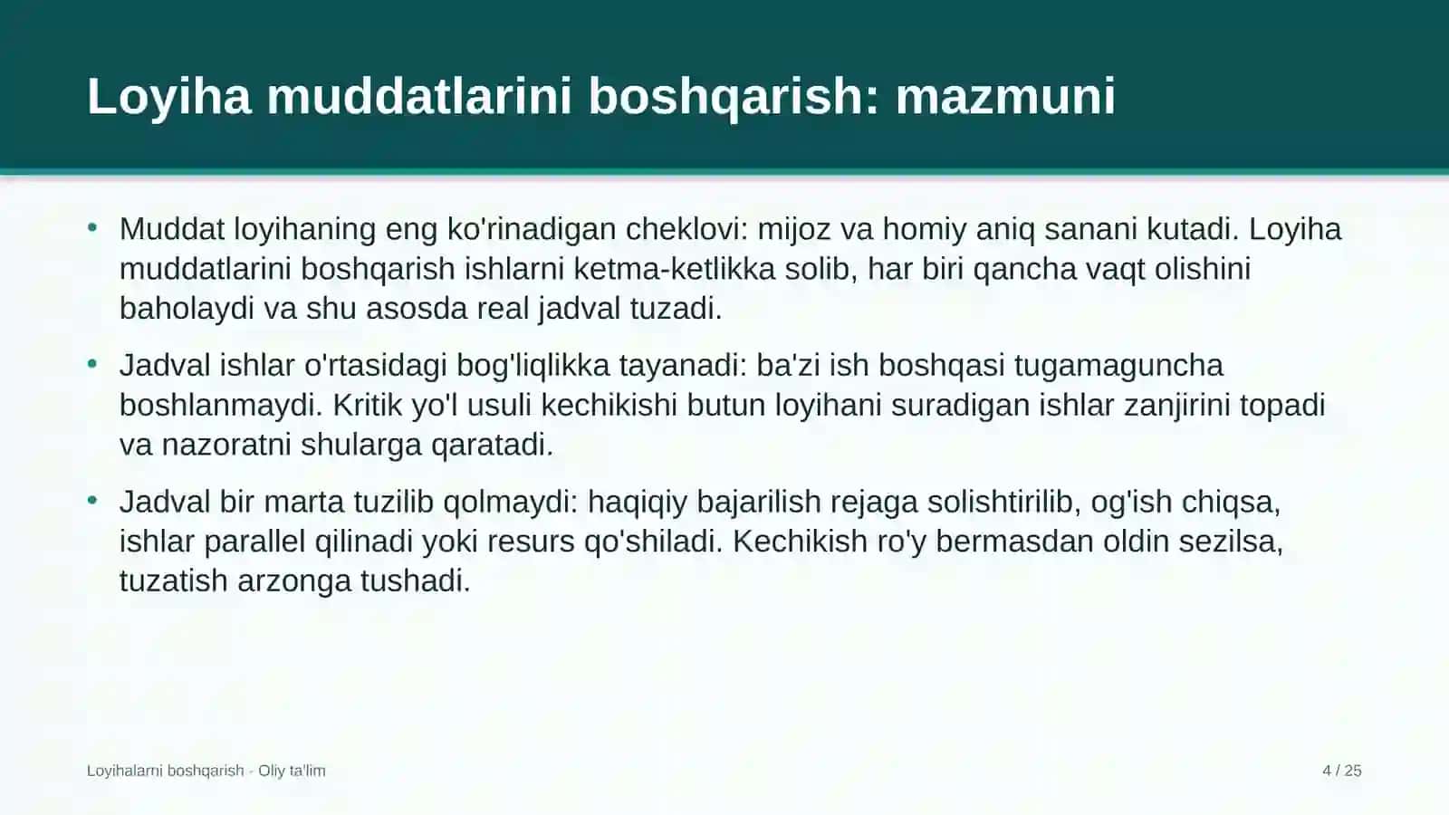 Bolalar o'yin markazlarida loyiha muddatlarini boshqarish 4