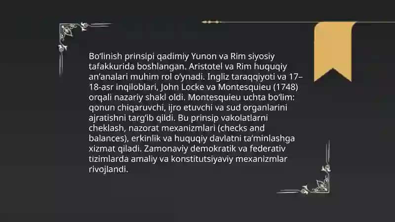 Hokimiyatlarning bo'linish prinsiplari 4