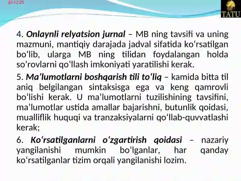 Relyatsion ma’lumot modeli. 4