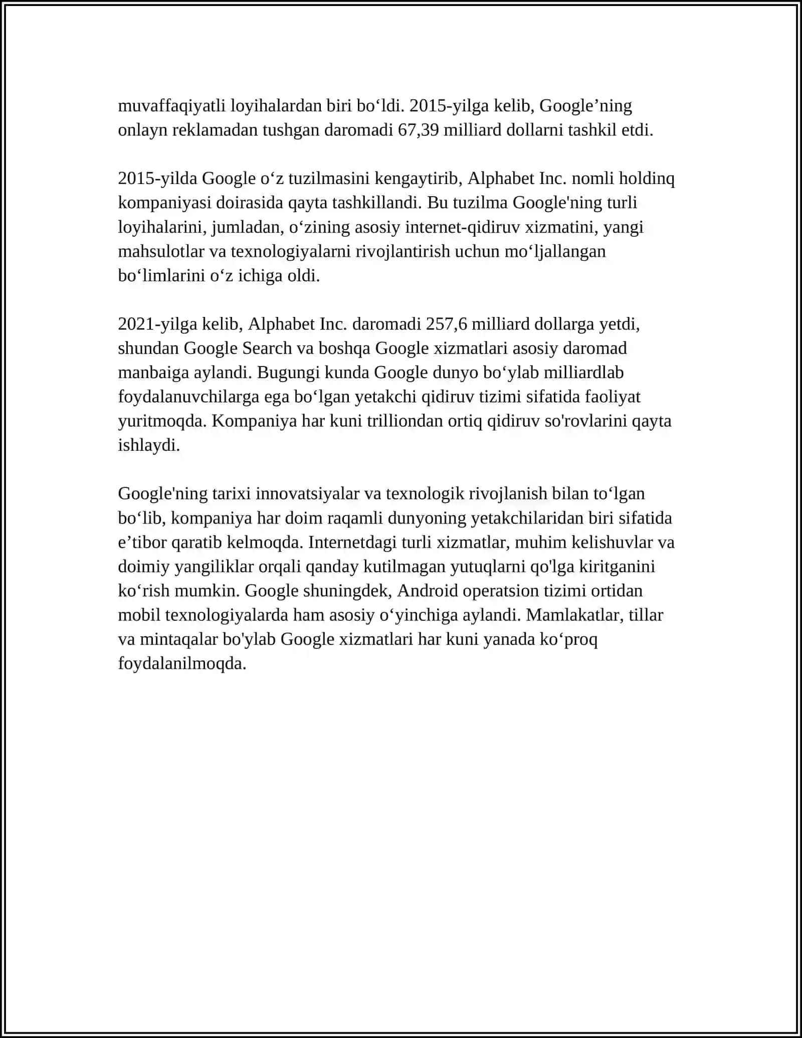 GOOGLE HAQIDA MA'LUMOT 4