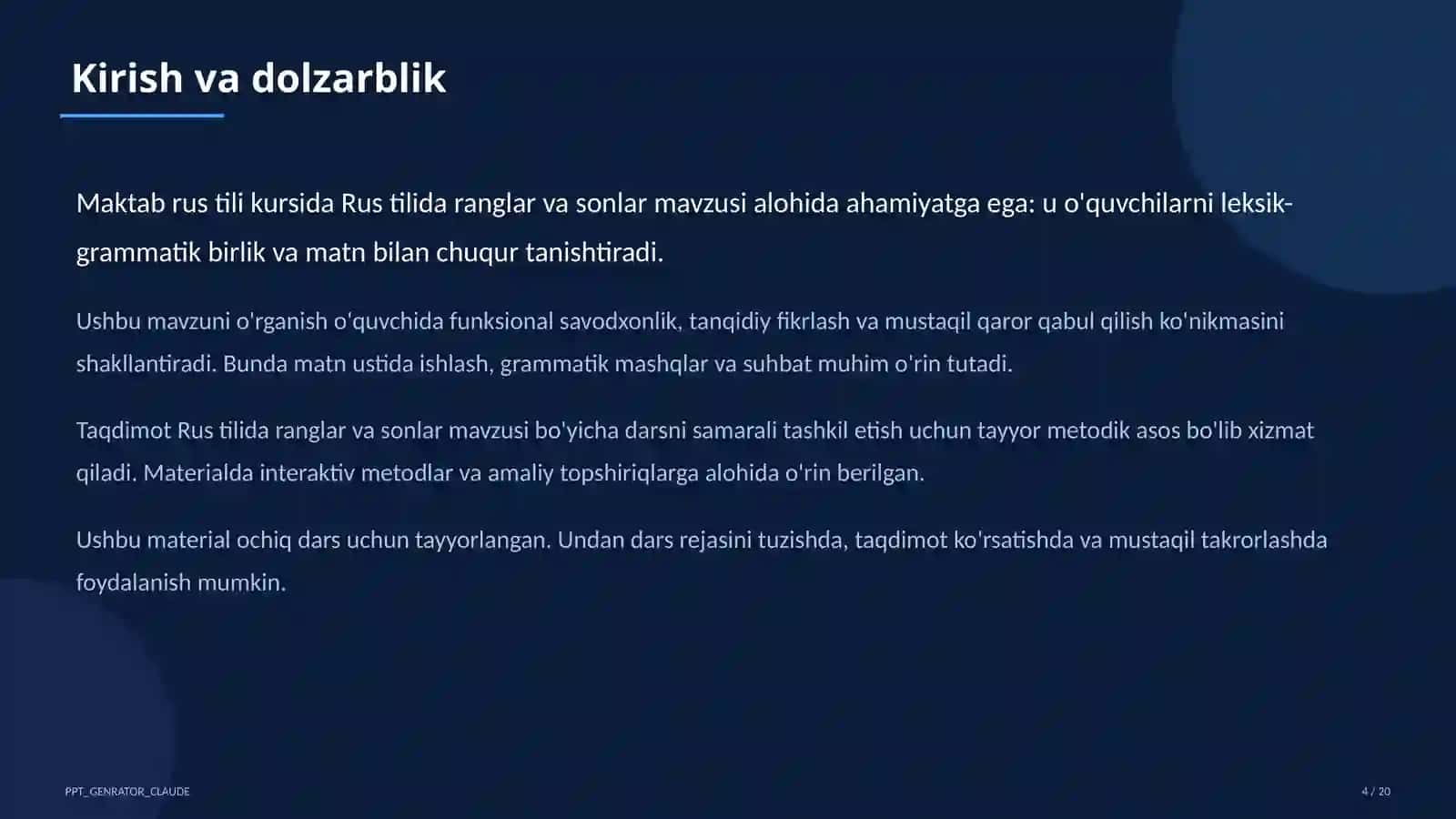 Rus tilida ranglar va sonlar (2-sinf) 4