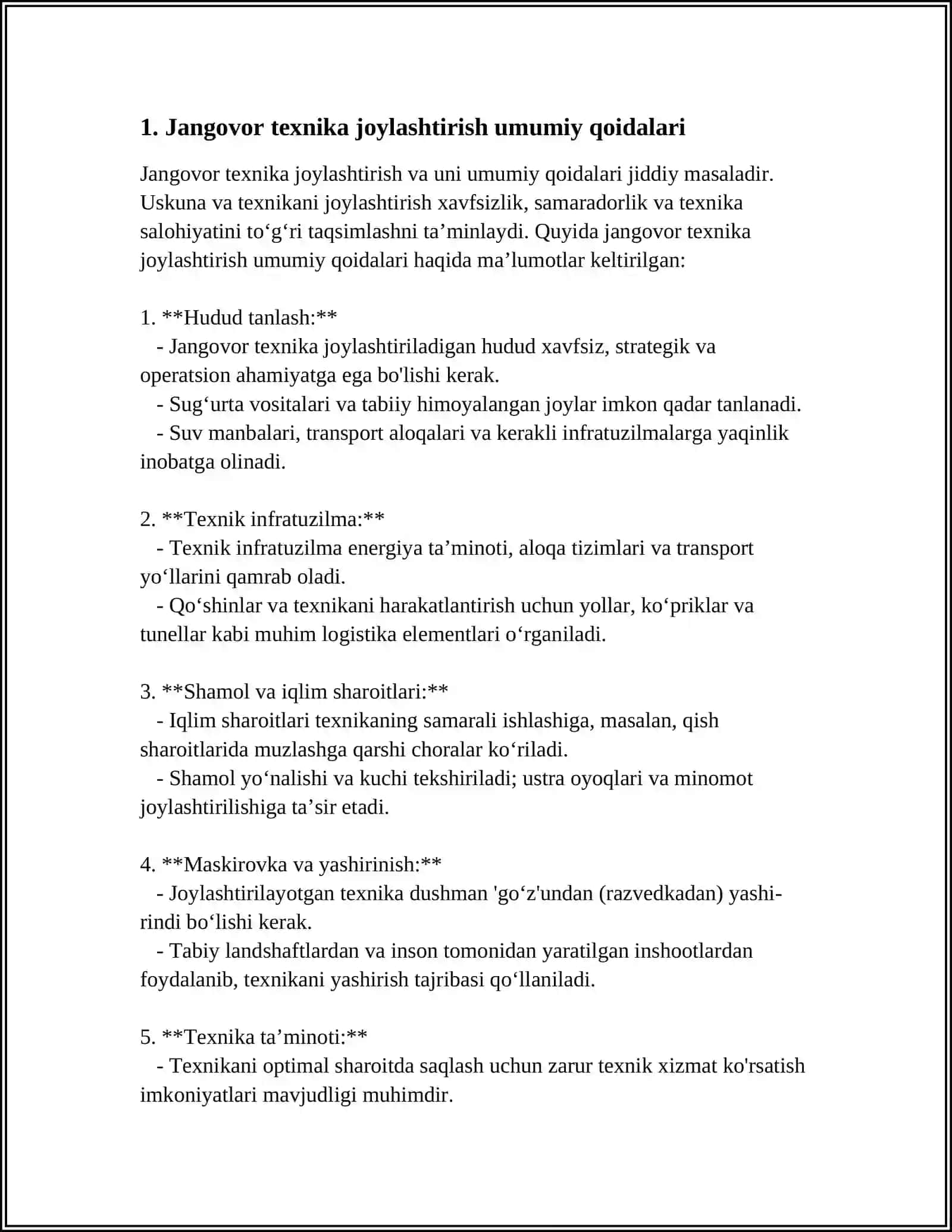 JANGOVOR TEXNIKANI OCHIQ HARKATLANUVCHITARKIBGA JOYLASHTIRISHNING ASOSIY MEYORLARI VA QOIDALARI 4