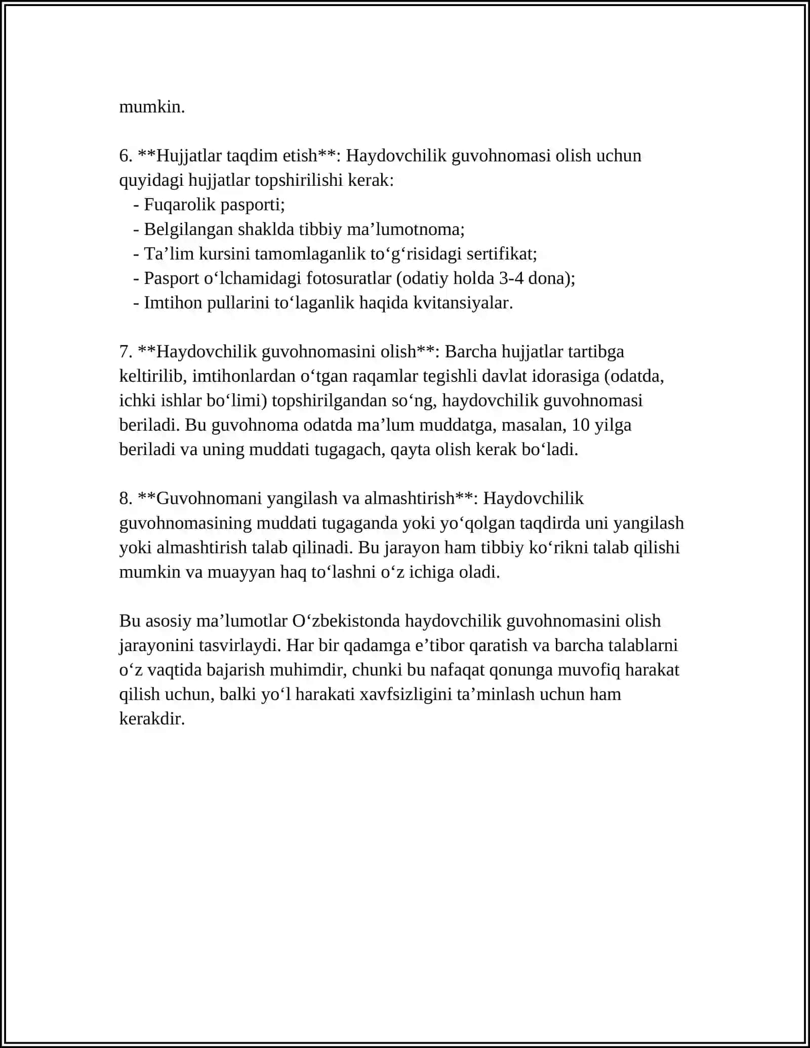 MUSTAQIL ISH Mavzu: HAYDOVCHILIK GUVOHNOMASI 4