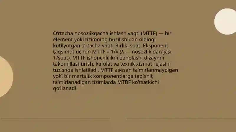 Transport vositalari texnik xolati va ishlash qobiliyatlari ishonchlilik xususiyatlari va ularni ko‘rsatkichlari 4