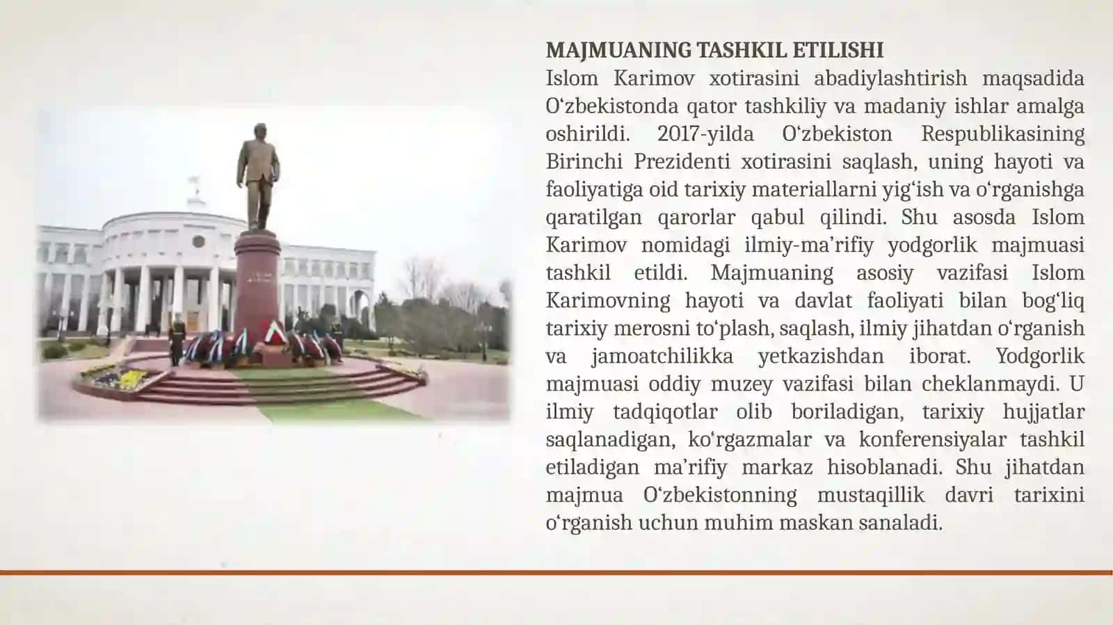 Islom Abdug‘aniyevich Karimovning yodgorlik muzeyi 4