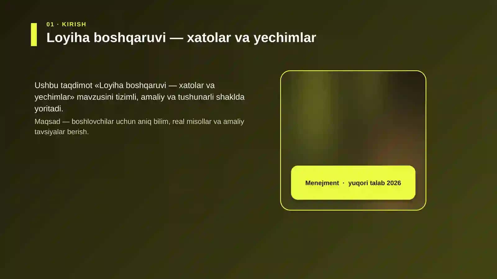 Loyiha boshqaruvi — xatolar va yechimlar 4