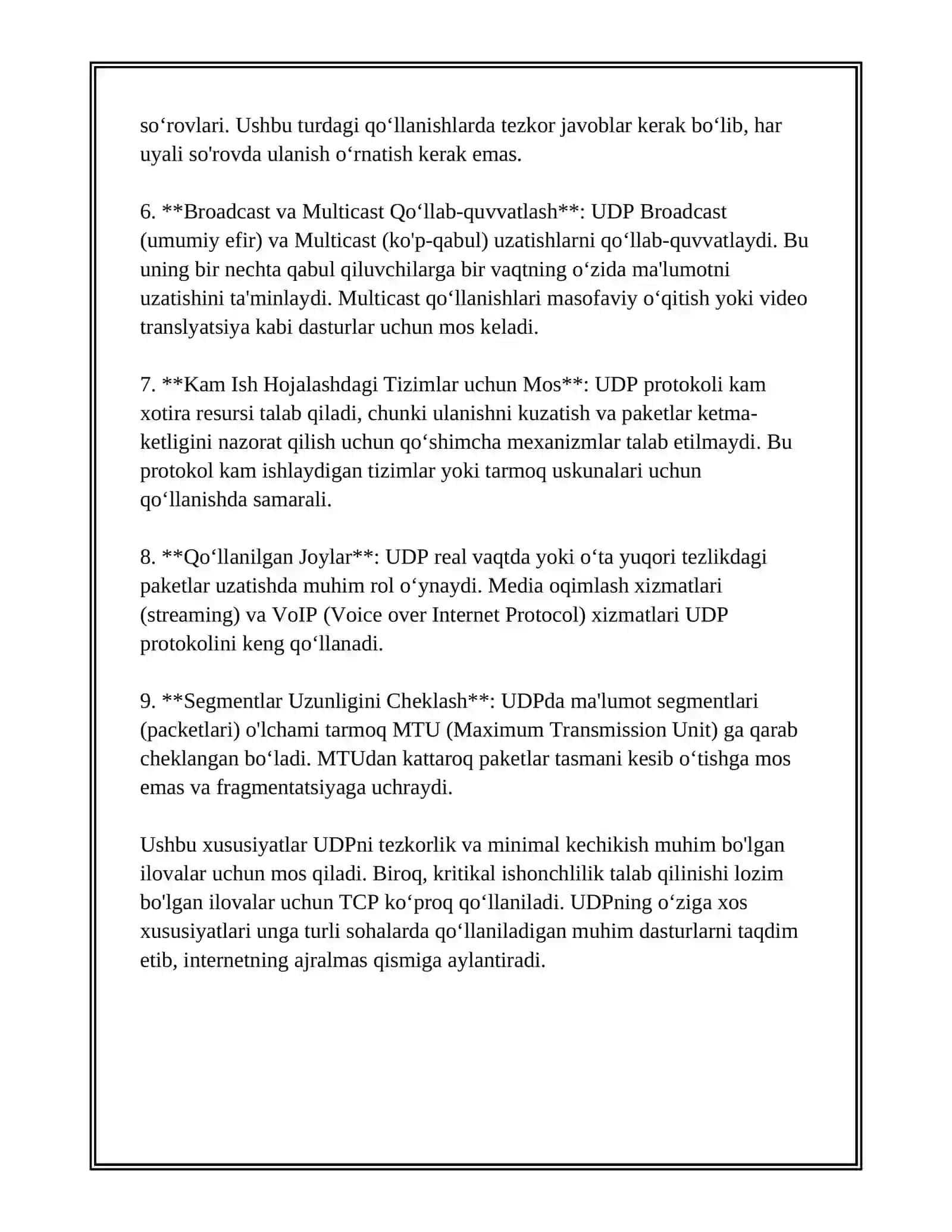 UDP PROTOKOLI XUSUSIYATLARI 4