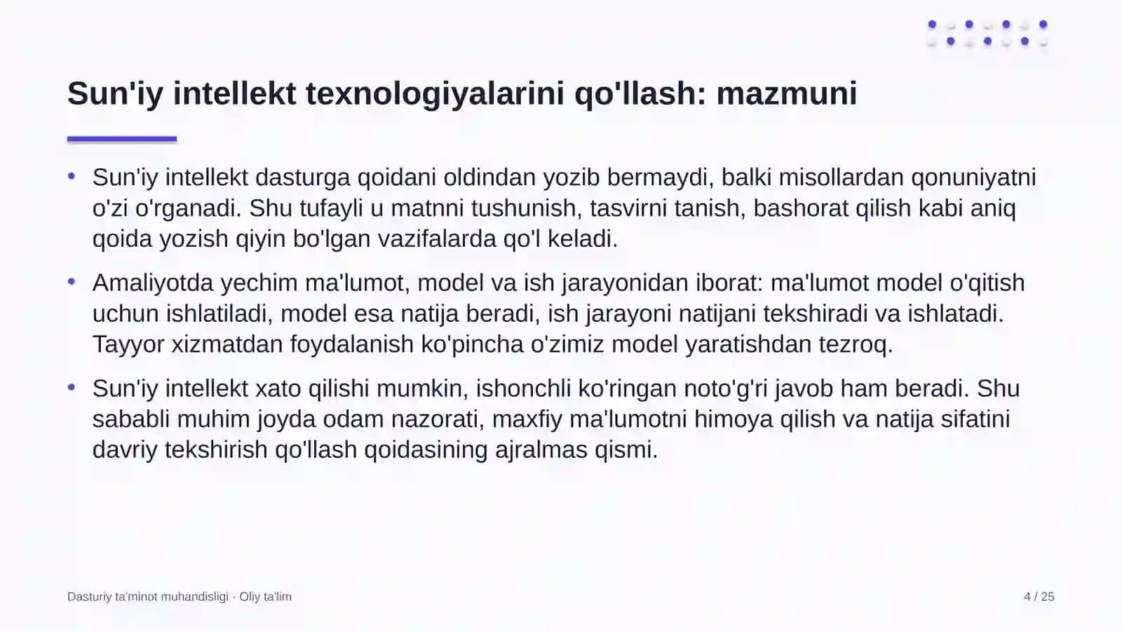 DASTURIY TA'MINOT MUHANDISLIGI · OLIY TA'LIM 4
