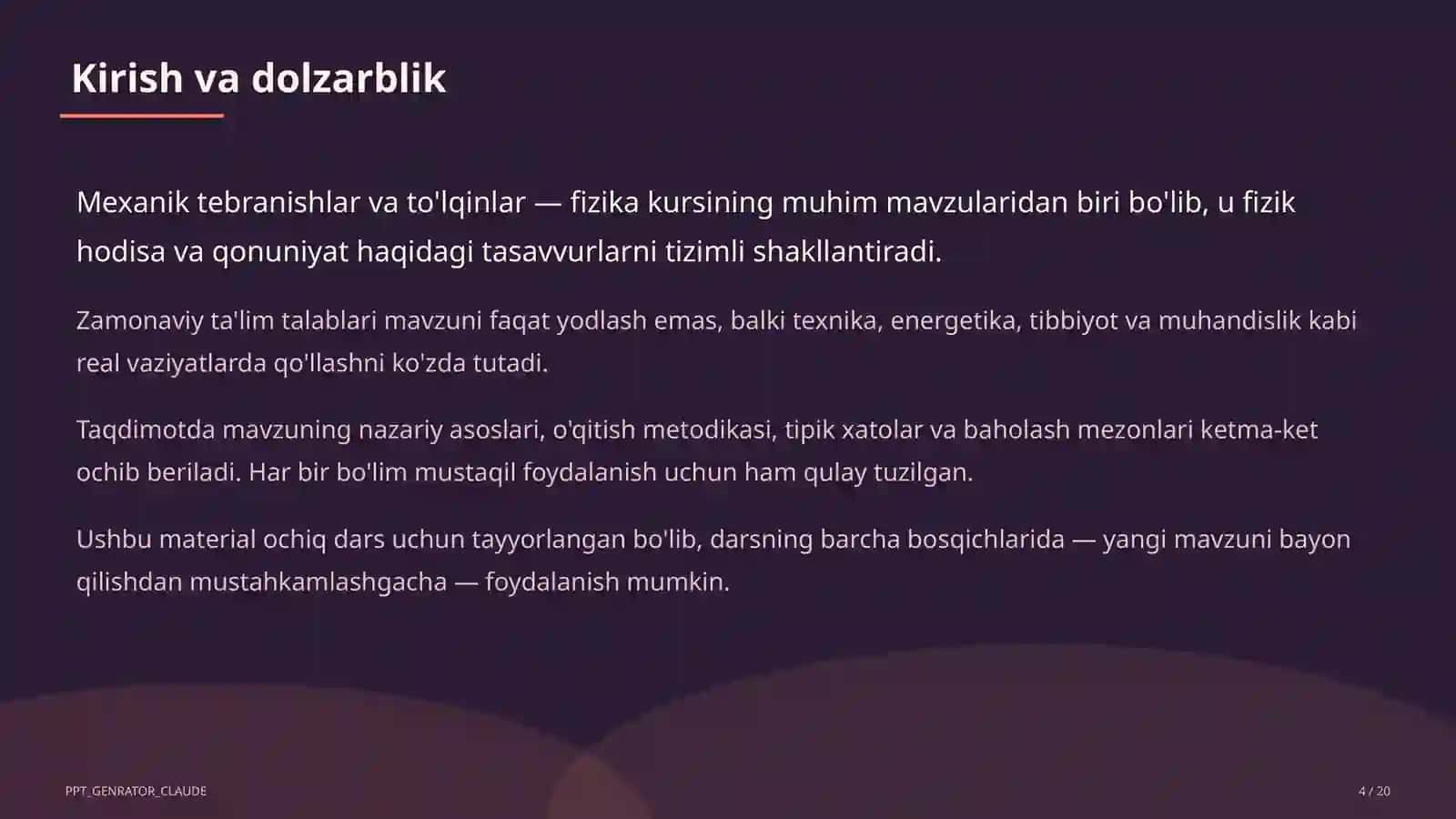 Mexanik tebranishlar va to'lqinlar (9-sinf) 4