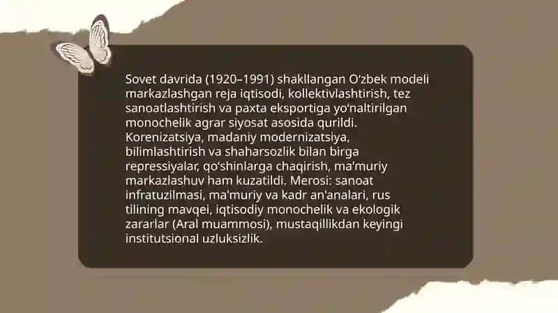 Oʻzbek modeli "va uning tarixiy ahamiyati 4