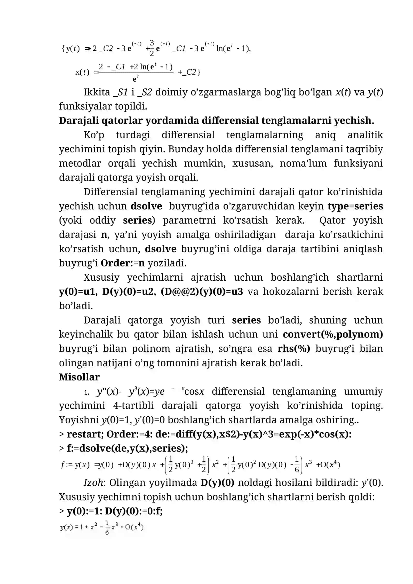 DIFFERENSIAL TENGLAMALARNI YECHISH 4