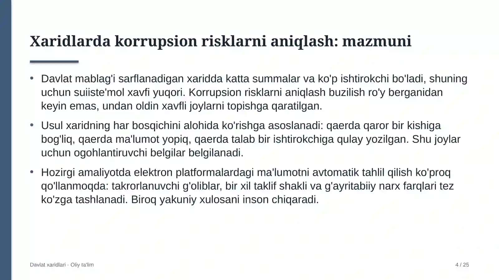 Chegara oldi savdosida xaridlarda korrupsion risklarni aniqlash 4