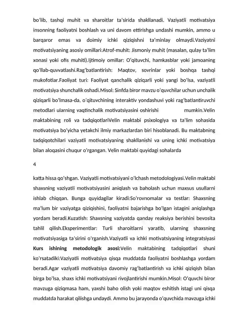 Vaziyat motivatsiyasi va uning Velin maktabi tadqiqotlari 4