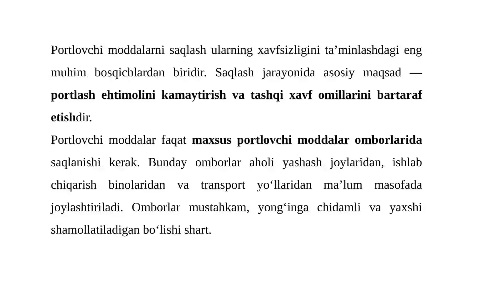 Portlovchi moddalarni saqlash va tashish 4