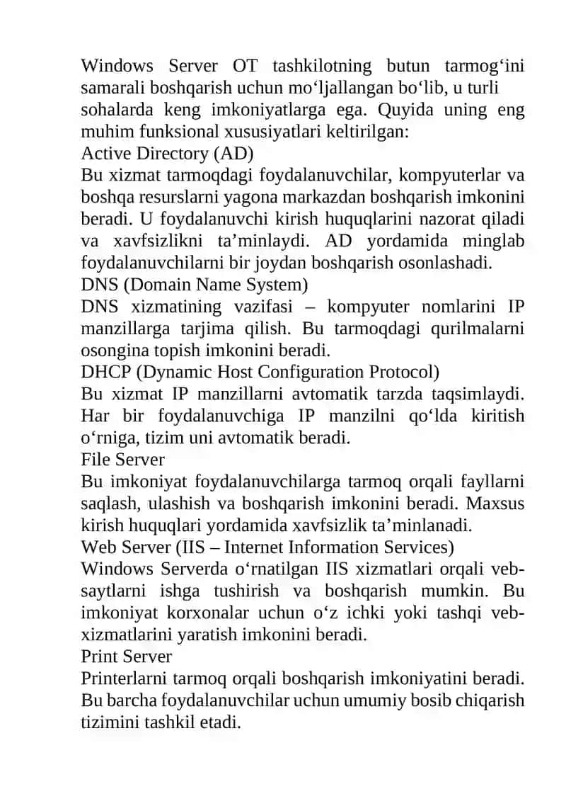 Windows Server OT talqinlarining funksional imkoniyatlari 4
