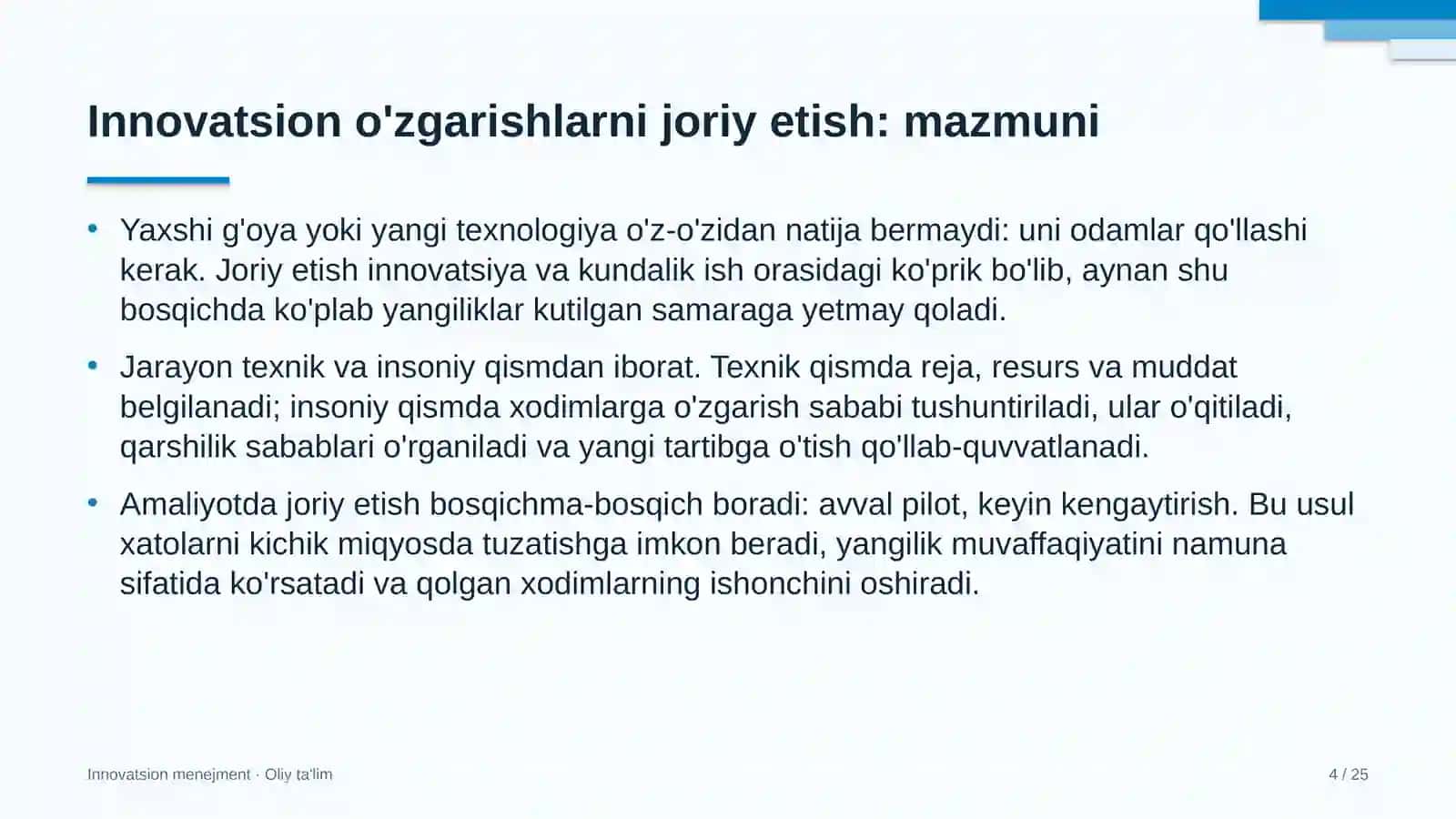Innovatsion Menejment · Oliy Ta'limga yo'naltirish 4