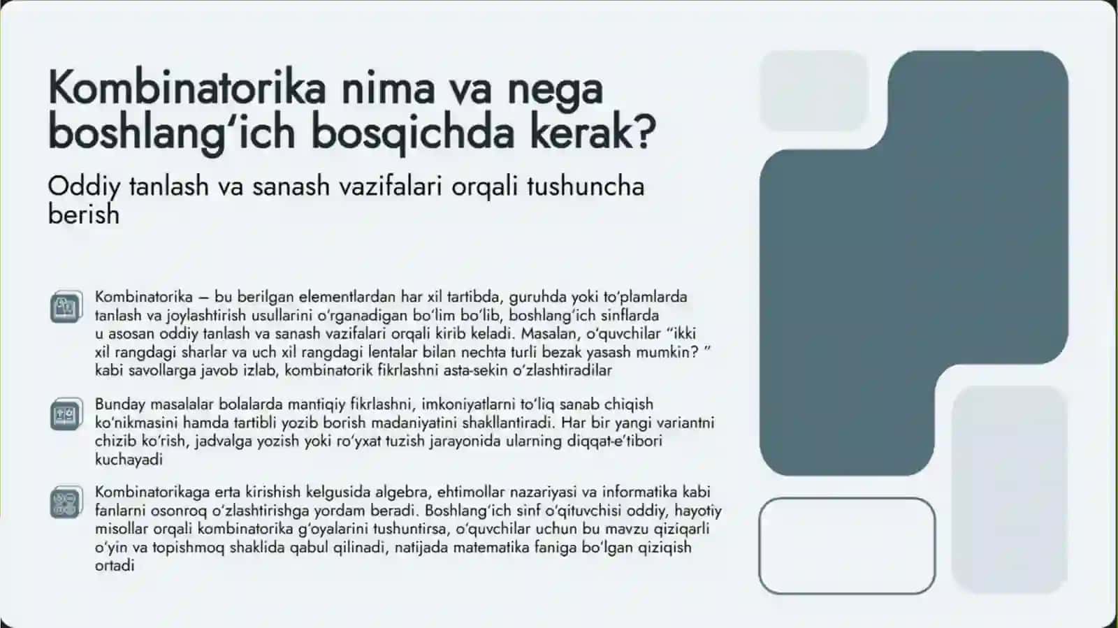 PASKAL UCHBURCHAGI. CHEKLI TO'PLAM QISM TO'PLAMLAR SONINI TOPISH 4