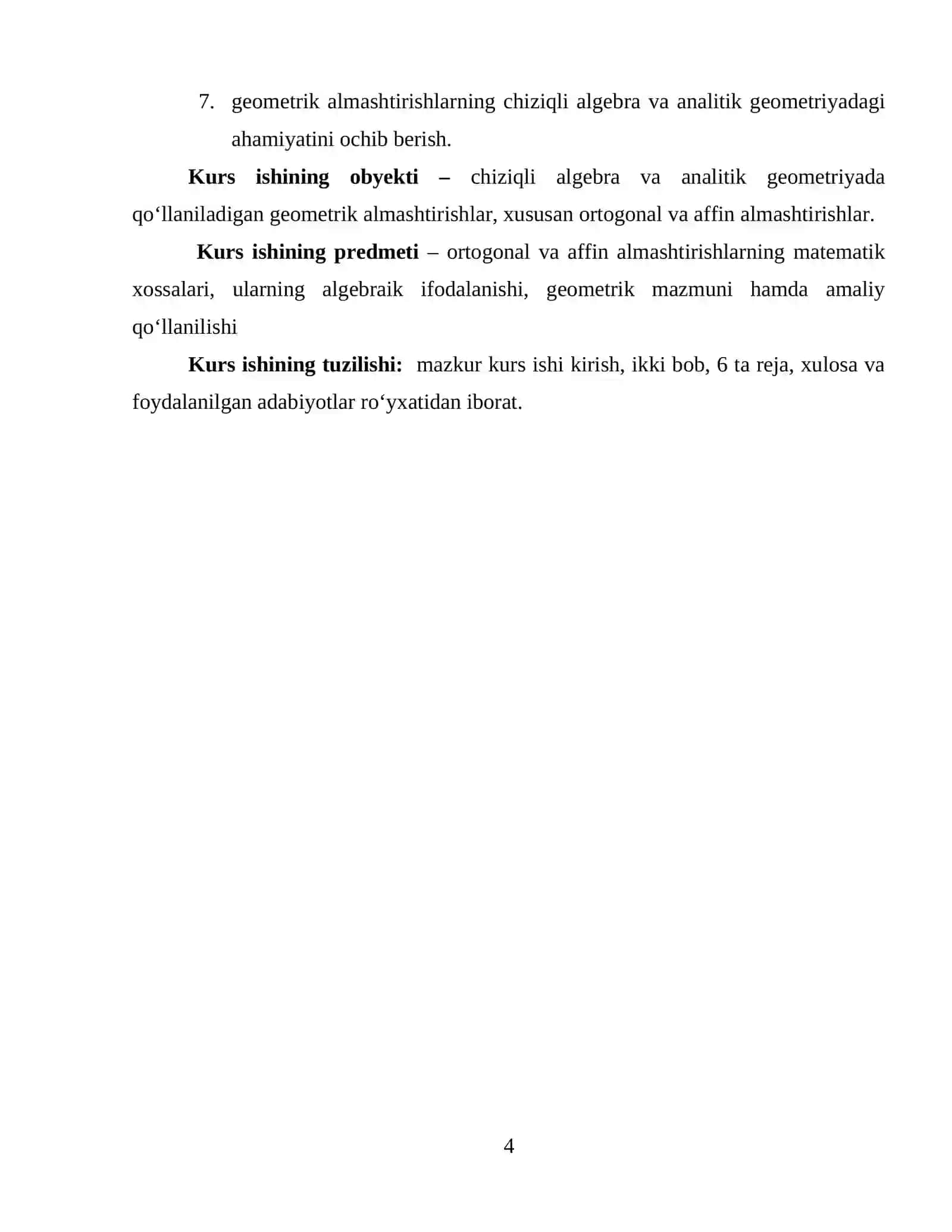 KURS ISHI: Ortogonal va affin almashtirishlar 4