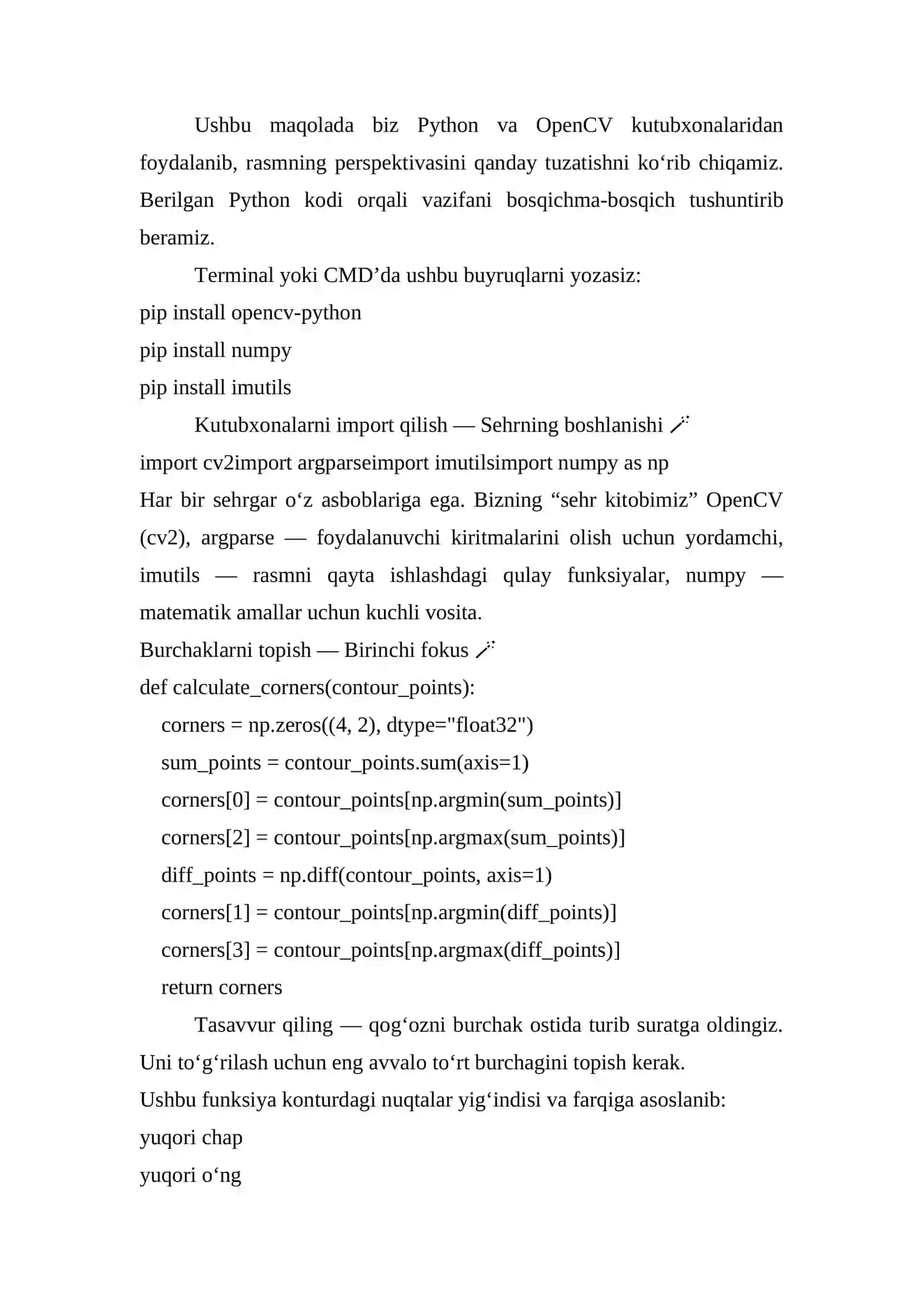 Perspektiva transformatsiyasi (Document Scanning) 4