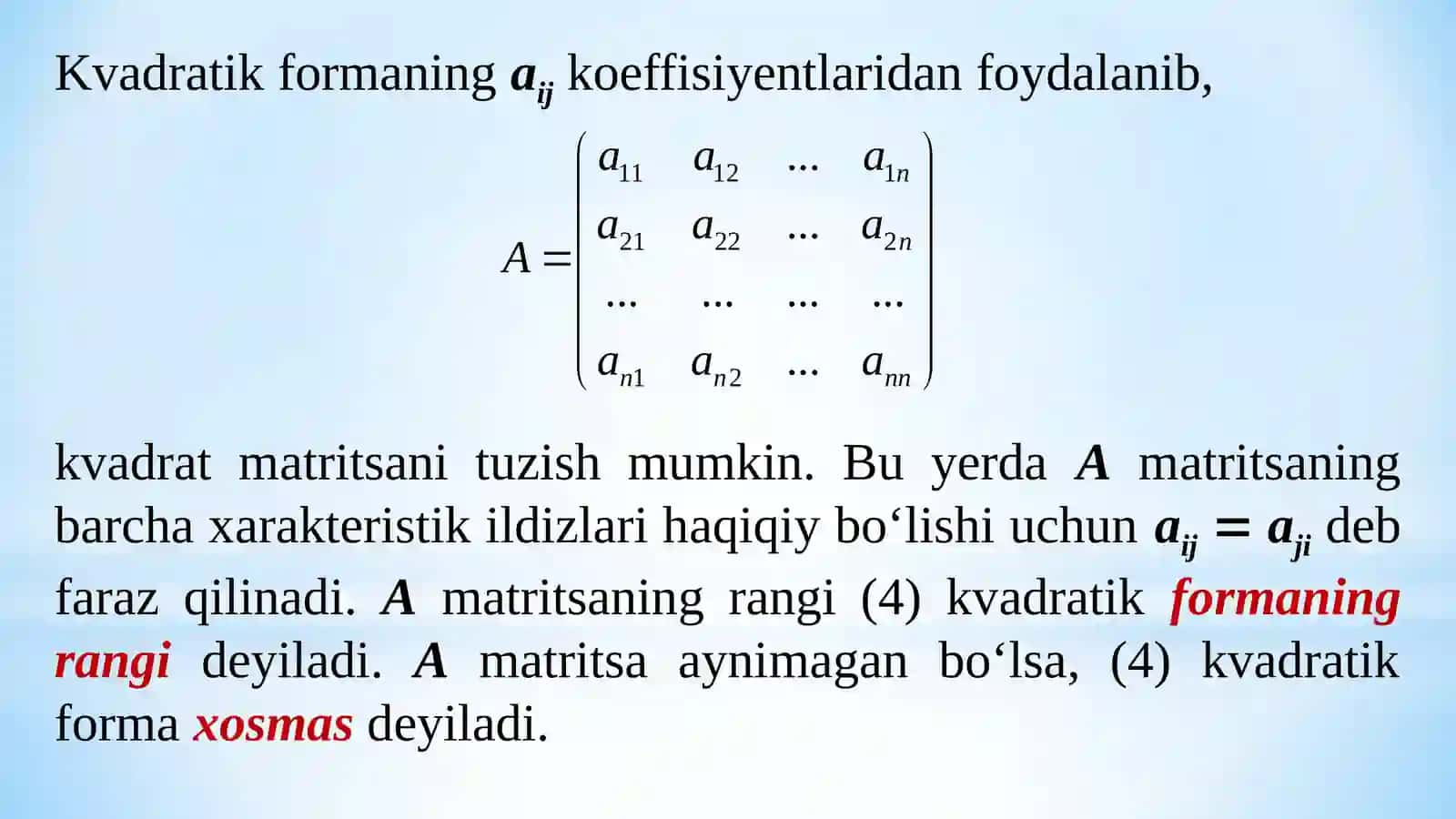 Kvadratik formalarni o'rganamiz 4