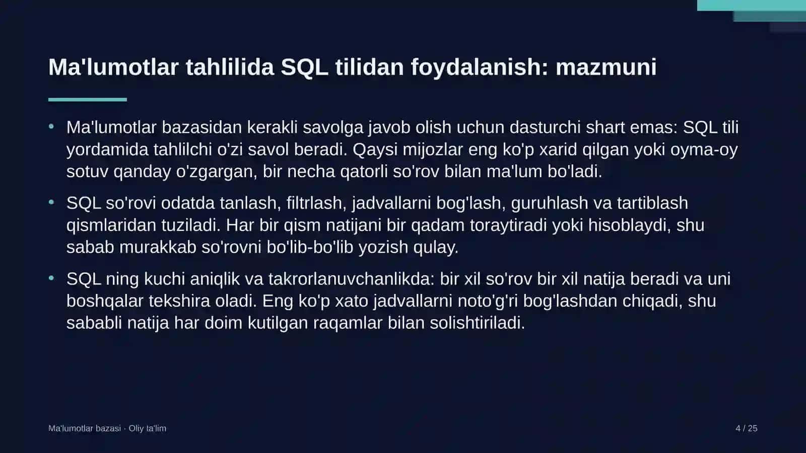 Vinochilik korxonalarida ma'lumotlar tahlilida SQL tilidan foydalanish 4