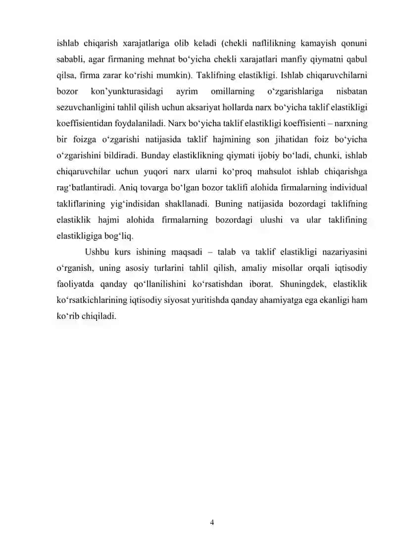 Talab va taklif elastikligi. 4