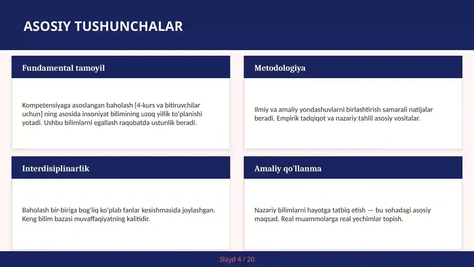 Kompetensiyaga asoslangan baholash [4-kurs va bitiruvchilar uchun] 4