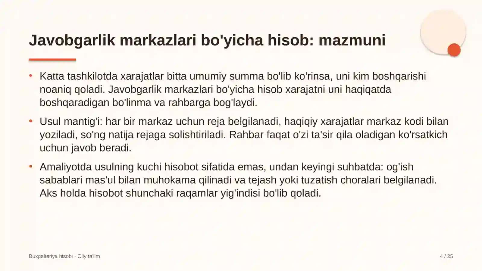 Yer osti gaz omborlarida xarajatlarni javobgarlik markazlari bo'yicha hisobga olish 4