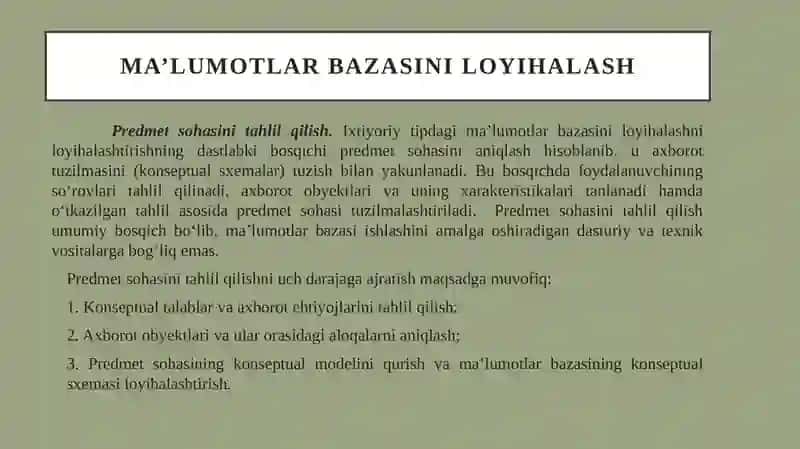 Ma’lumotlar bazasini loyihalash 4