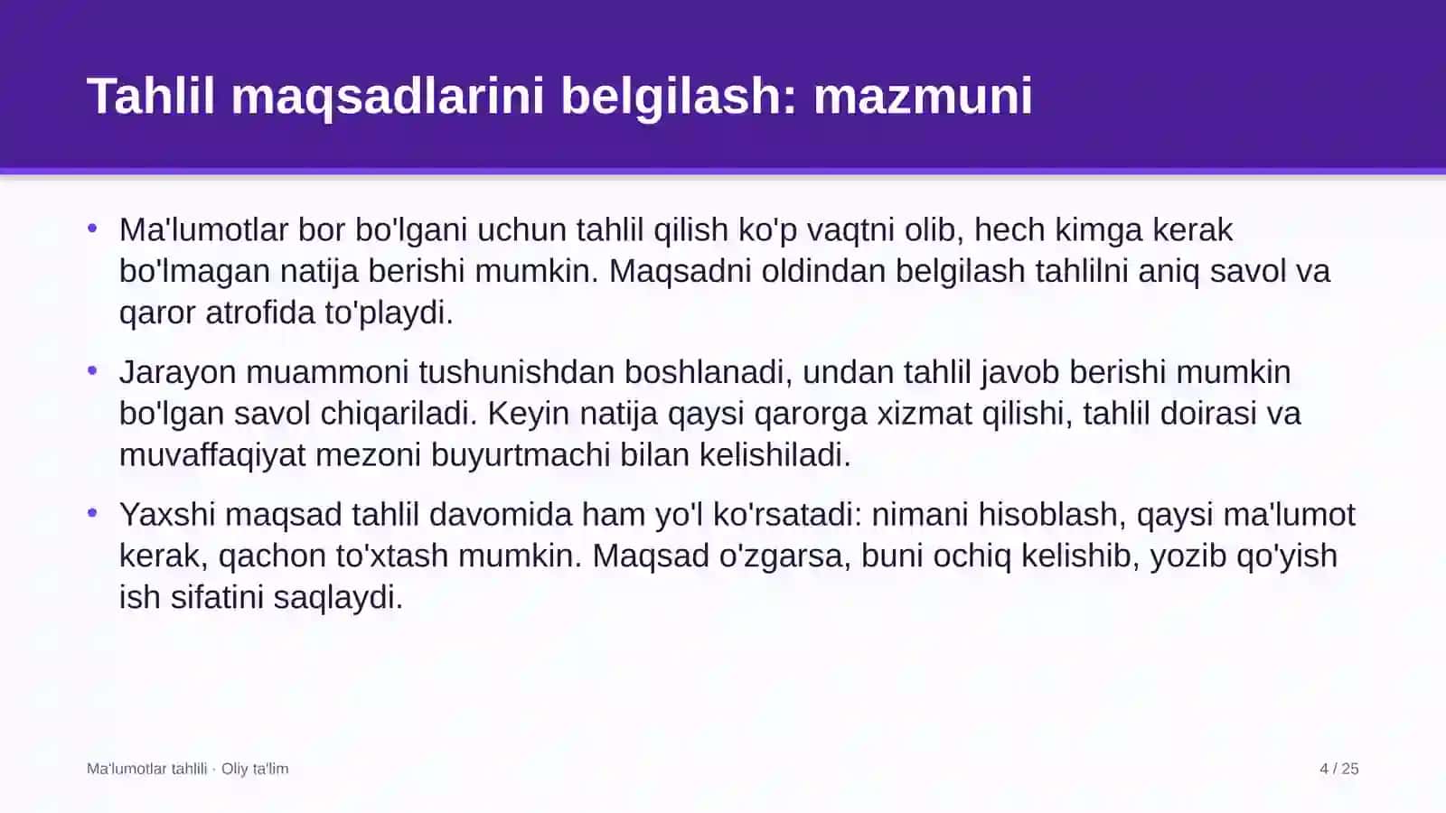 Yo'l qurilishida tahlil maqsadlarini belgilash 4