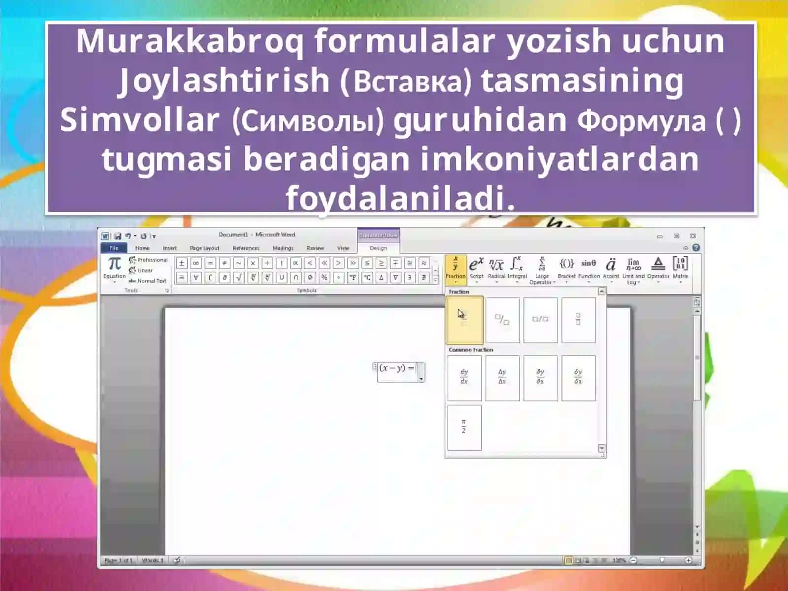 Wordda formulalary o'zish 4