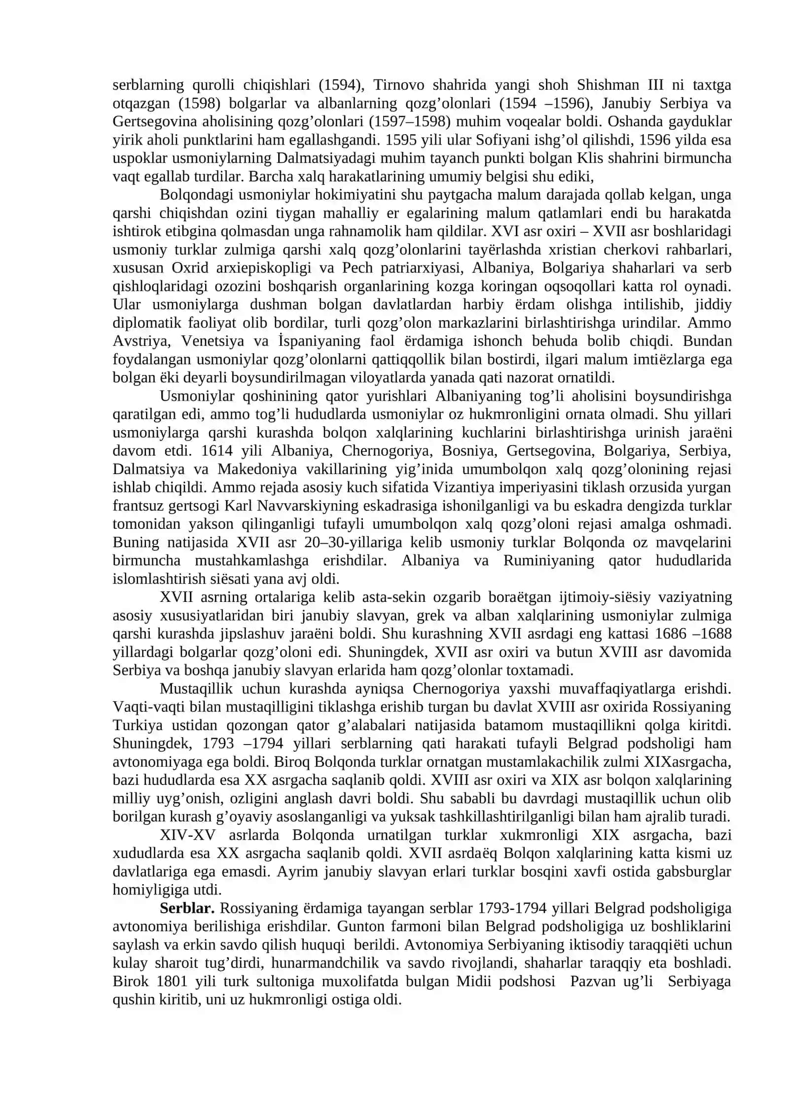 Janubi-Sharqiy Evropa xalqlari yangi davrda: tarixiy rivojlanishning asosiy voqealari va jarayonlari 4