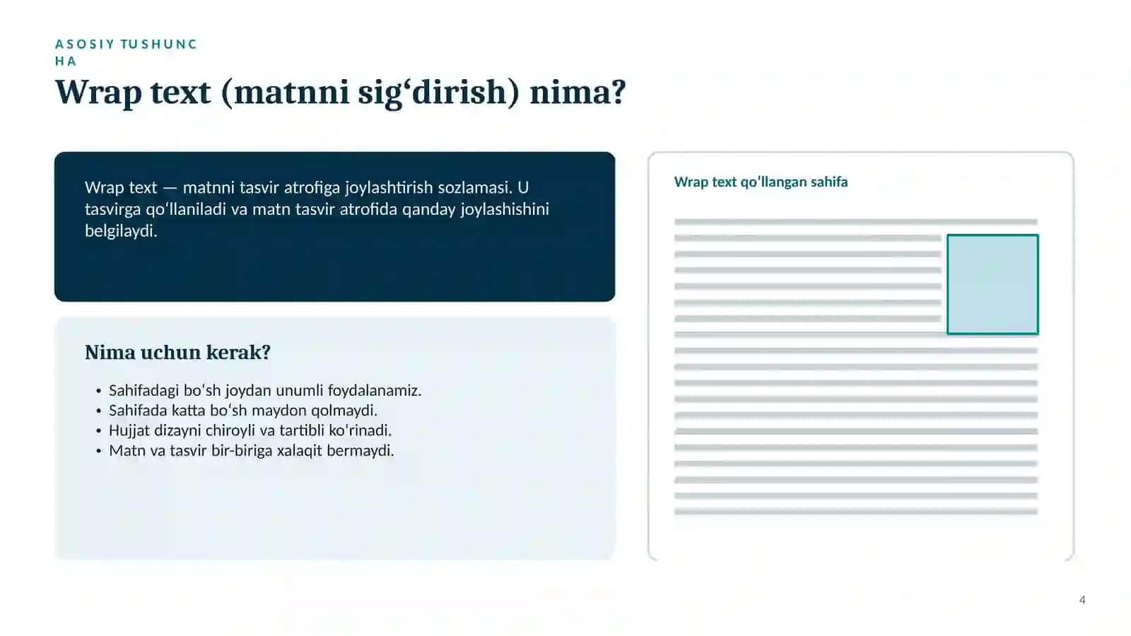 Wrap text sozlamalaridan foydalanish 4