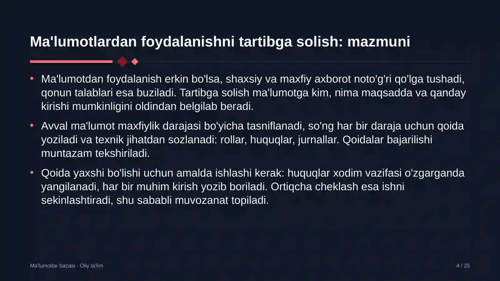 Ma'lumotlar bazasi · Oliy ta'lim 4
