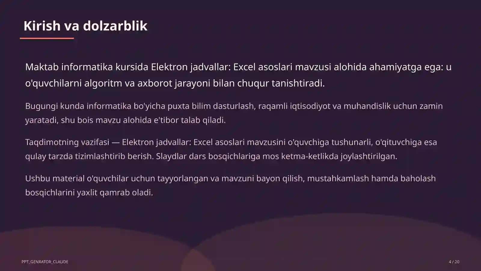 Elektron jadvallar: Excel asoslari (7-sinf) 4
