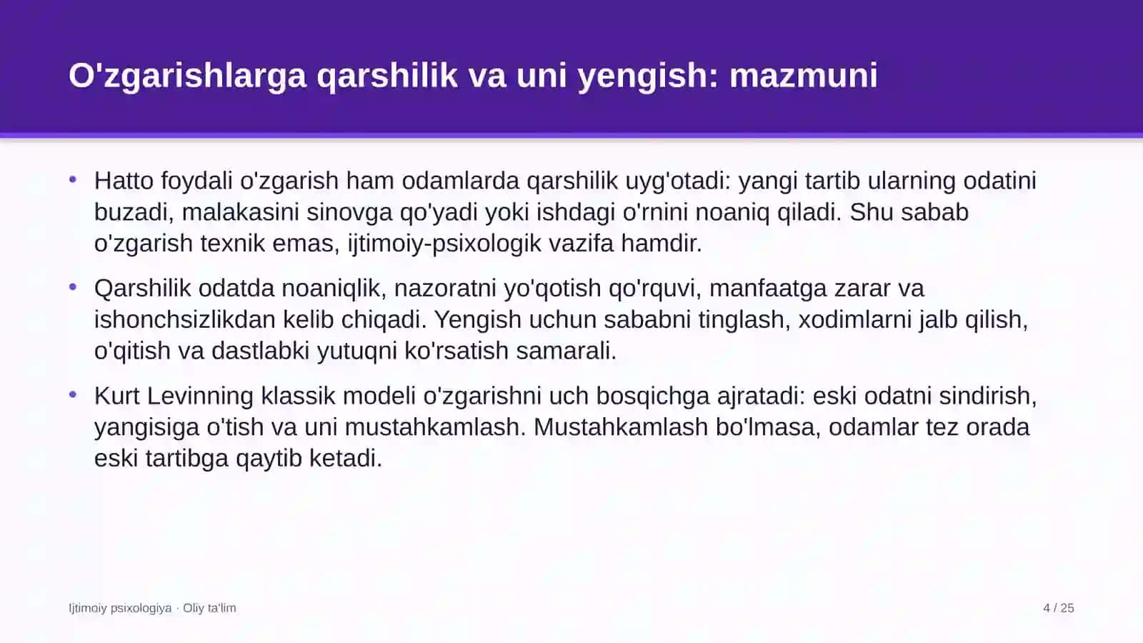 mikromoliya tashkilotlarida o'zgarishlarga qarshilik va uni yengish 8631 4