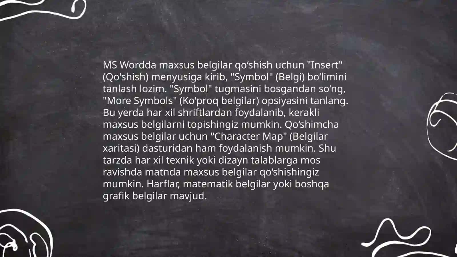 MS Wordda yangi simvolni o'rnatish 4