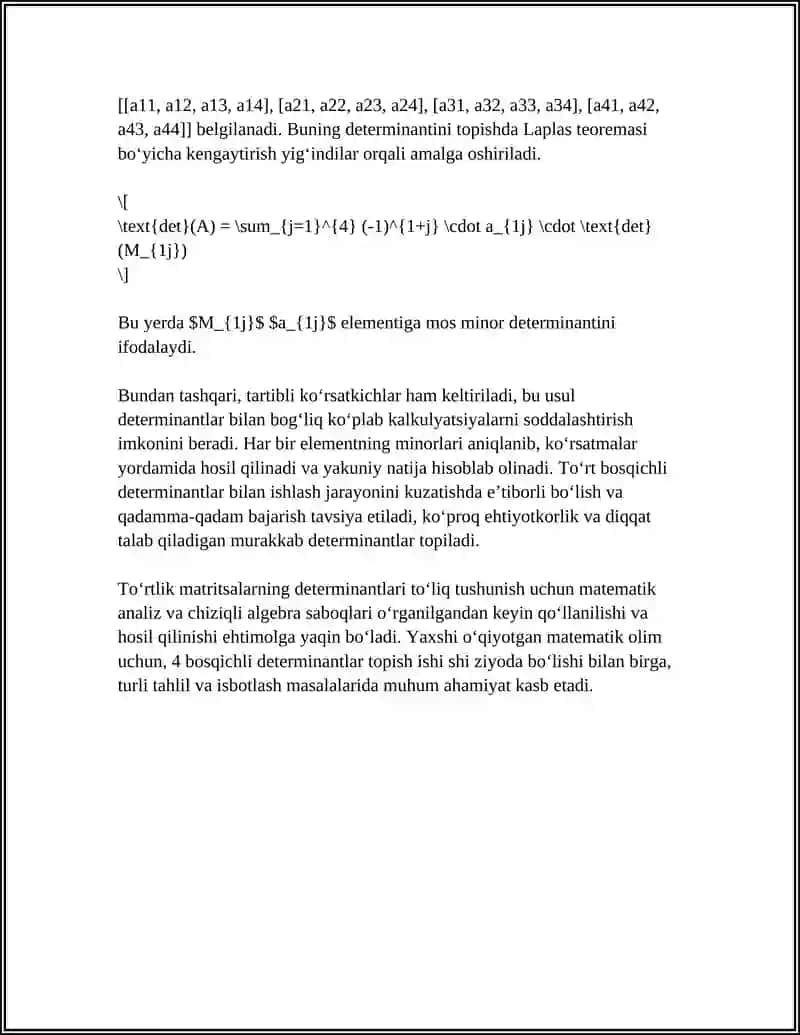4 BOSQICHLI DETERMINANTLAR 4