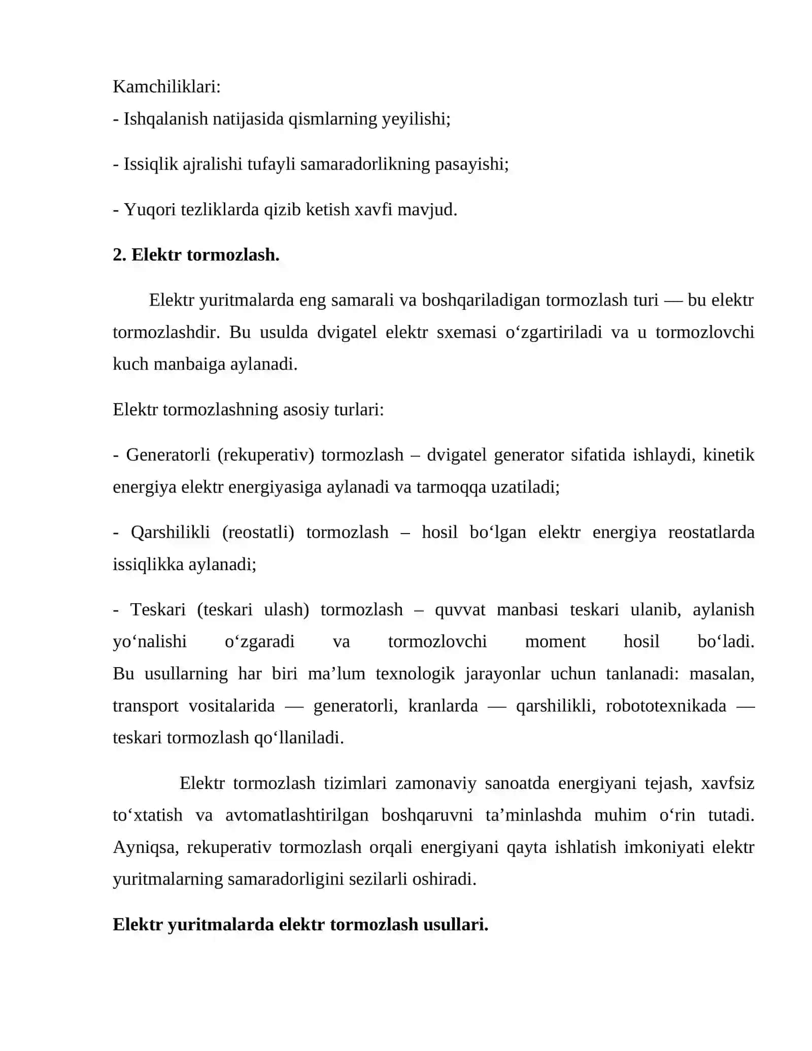 Elektr yuritmalarda tormozlash turlari 4