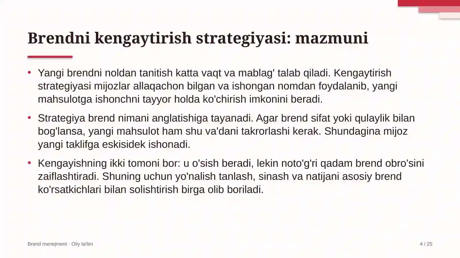 Dam olish maskanlarida brendni kengaytirish strategiyasi 4