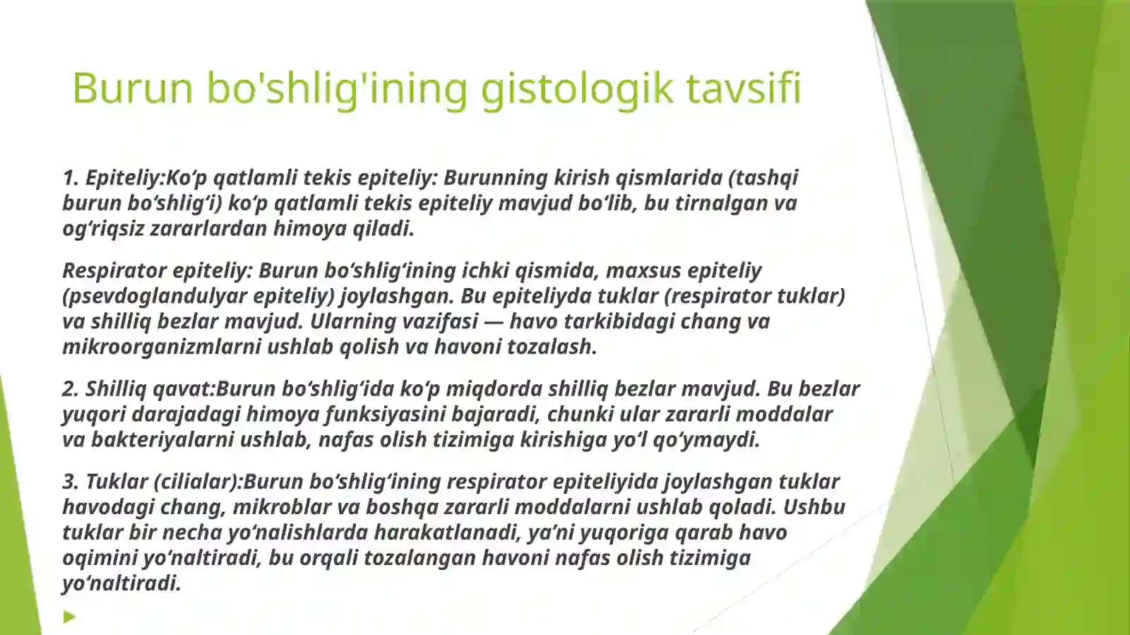 Nafas olish tizimi azolarining qiyosiy gistologik tavsifi 4