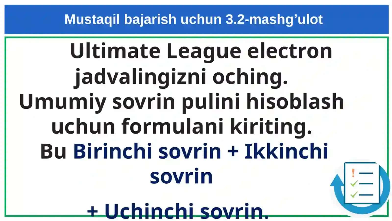 Excel dasturida Formulani kiritish 4