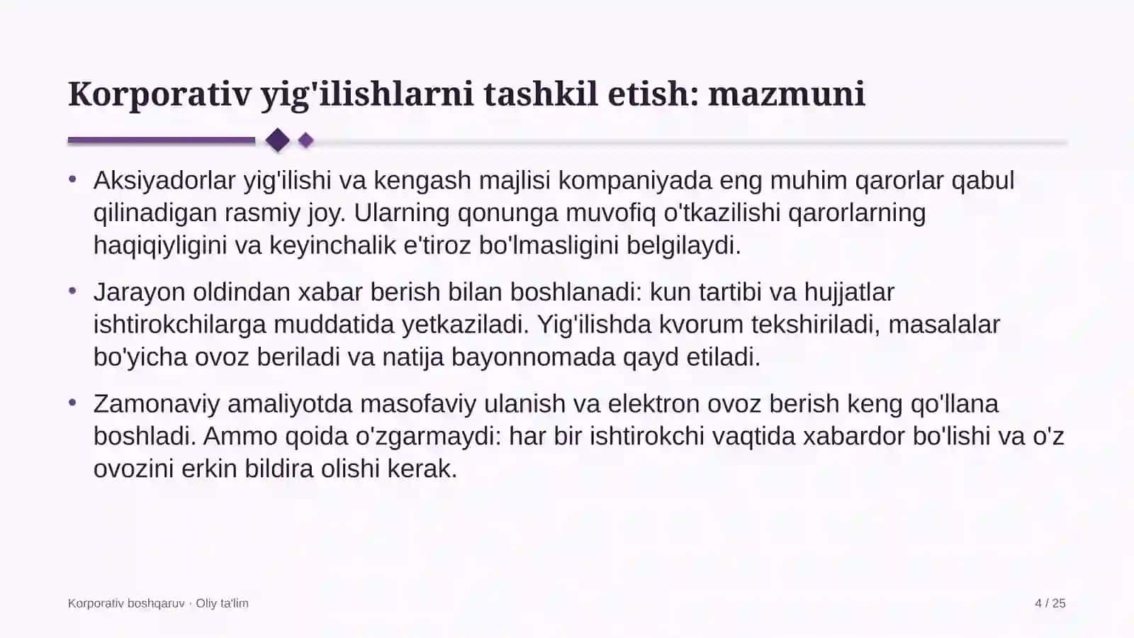 Korporativ boshqaruv · Oliy ta'lim 4