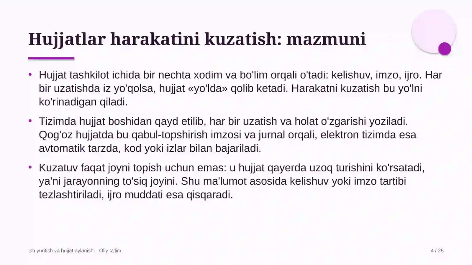 Ish yuritish va hujjat aylanishi · Oliy ta'lim 4