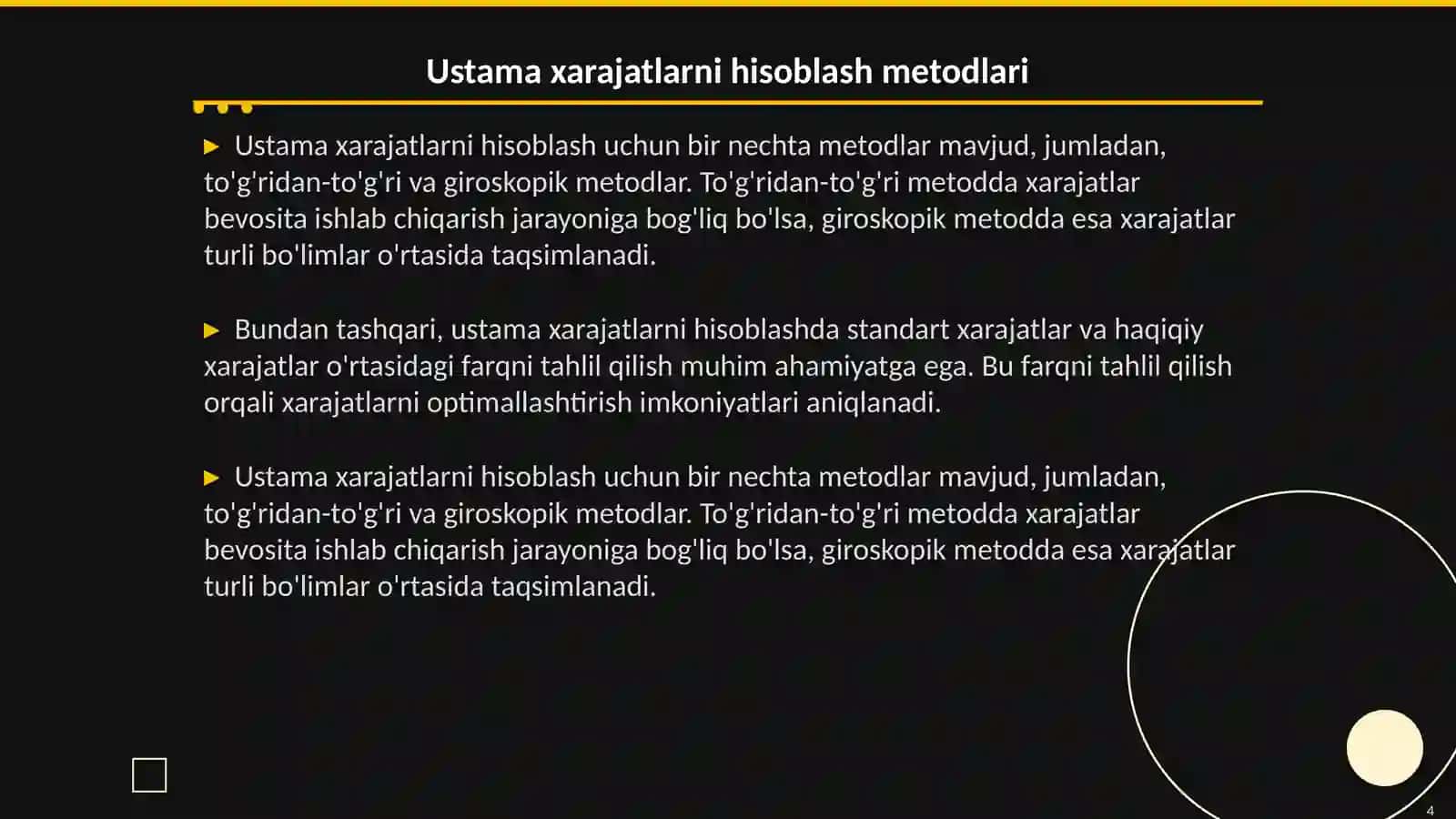 Ishlab chiqarishga ustama xarajatlarni yutish stavkalarini aniqlash 4